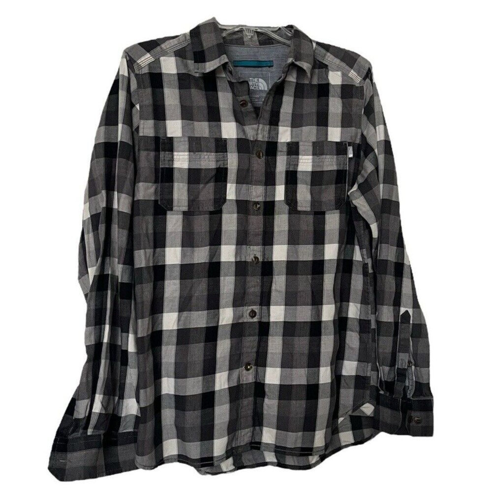 The North Face Men's Shirt Plaid Black Gray  Button Long Sleeve Size Medium
